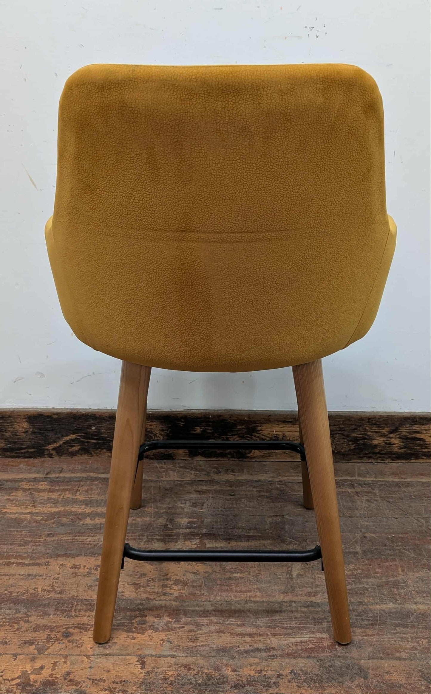 Set of 4 gold-yellow faux-leather tub counter stools for cafe / pub / restaurant