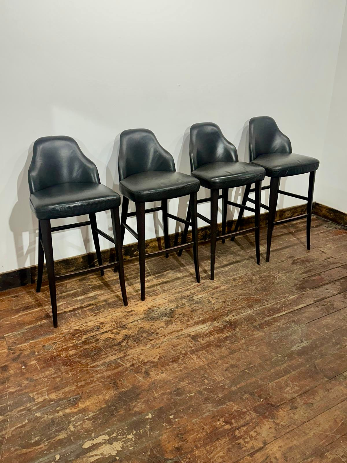 Set of 4 Black Genuine Leather Bar Stools Restaurant Bar Pub