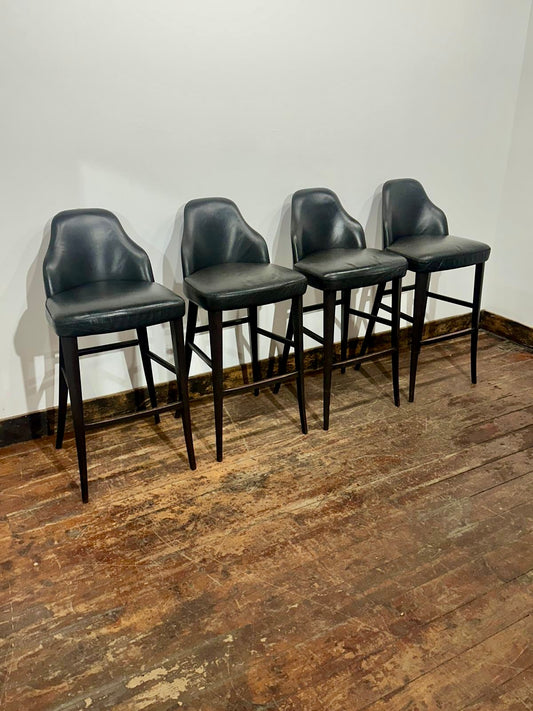 Set of 4 Black Genuine Leather Bar Stools Restaurant Bar Pub