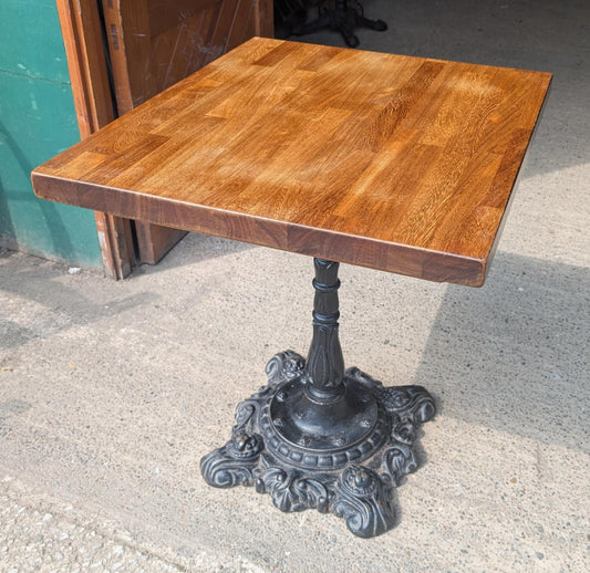 Rectangular Wood Top Pub Table with Cast Iron Lion Base