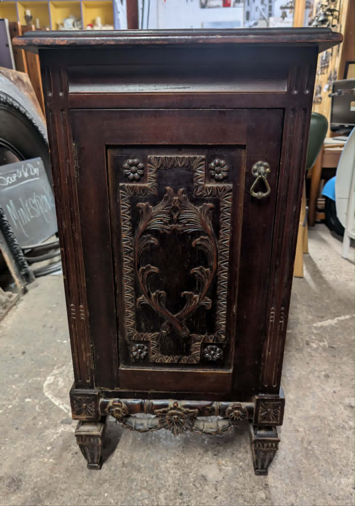 Small Ornate Dark Wood Cabinet / Vintage