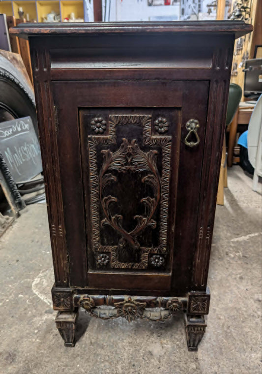 Small Ornate Dark Wood Cabinet / Vintage
