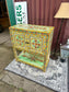 Hand Painted Floral Wooden Cabinet with Double Doors and Display Shelf