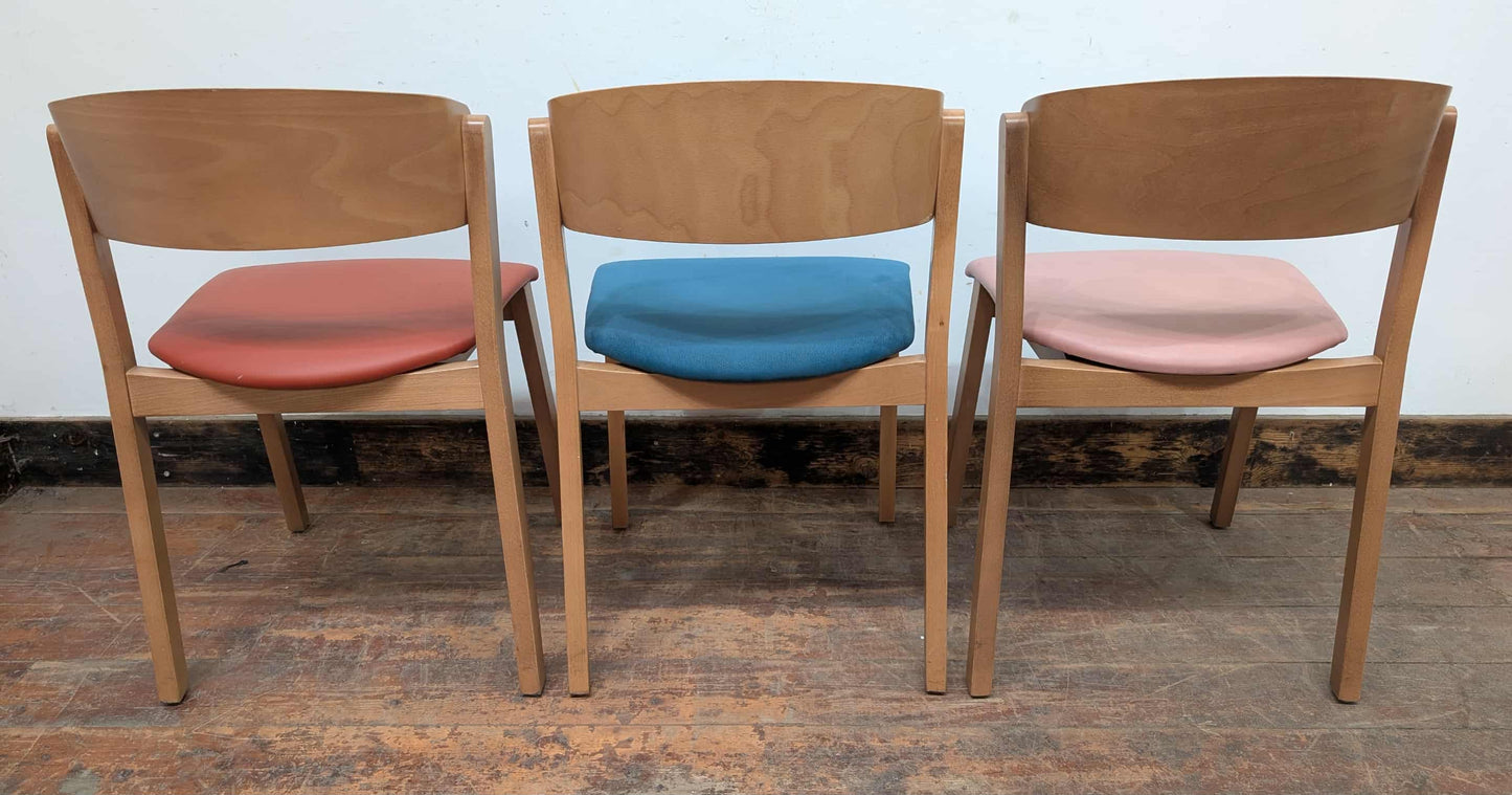 Set of 13 mixed colour faux-leather and fabri chairs for cafe / pub / restaurant