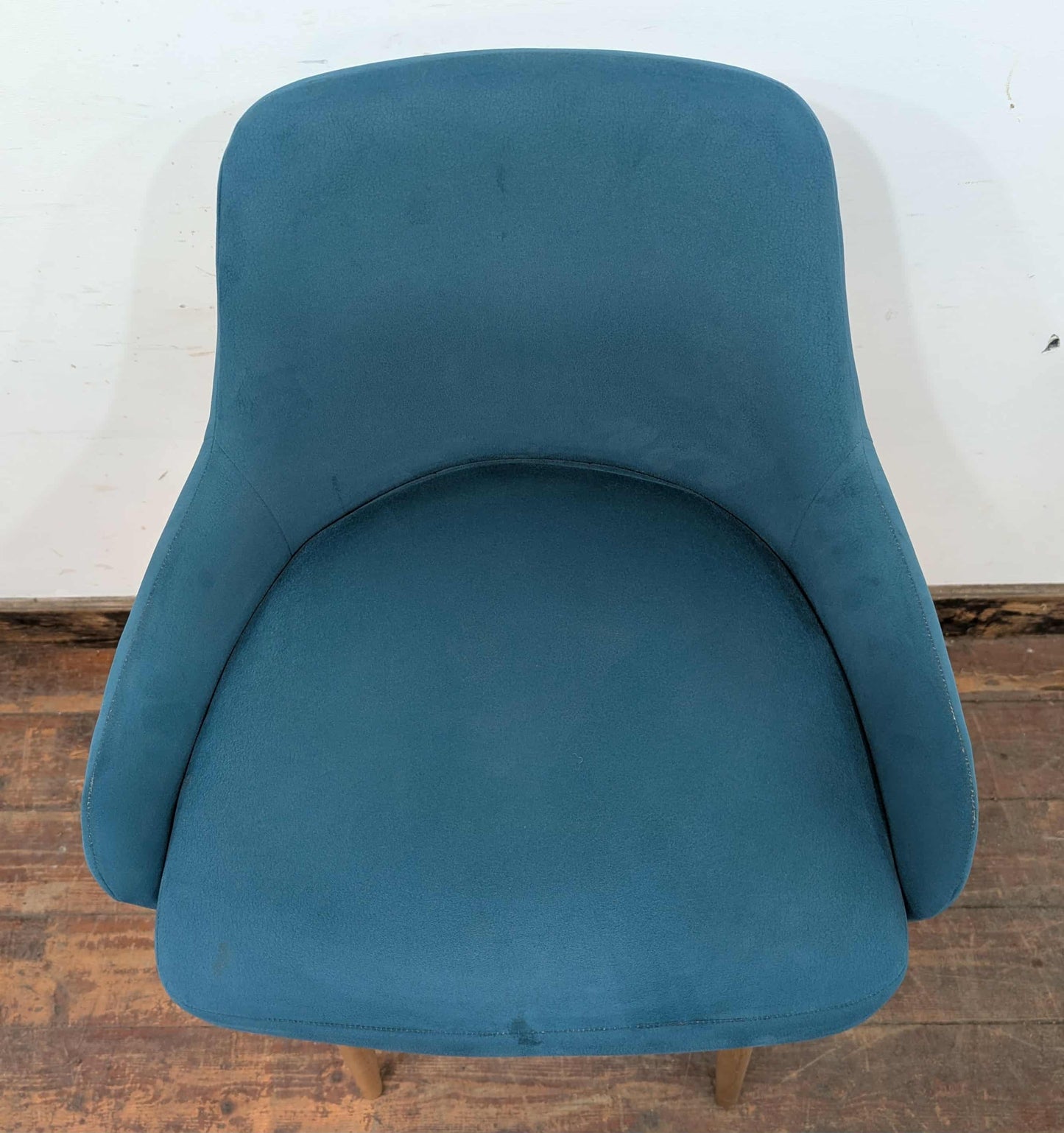 Set of 4 teal suede-like fabric bar stools for cafe / pub / restaurant