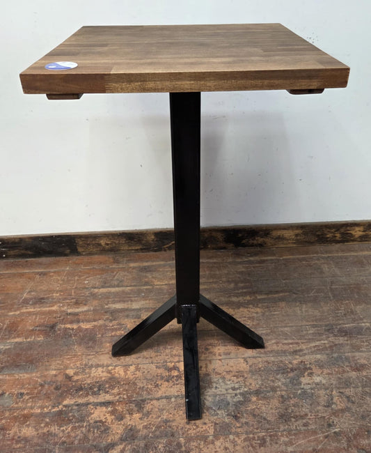 Poseur Table with Black Four-Leg Base and Light Wood Top