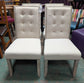 Set of Four Off-White Fabric Upholstered Dining Chairs / Brass Studs