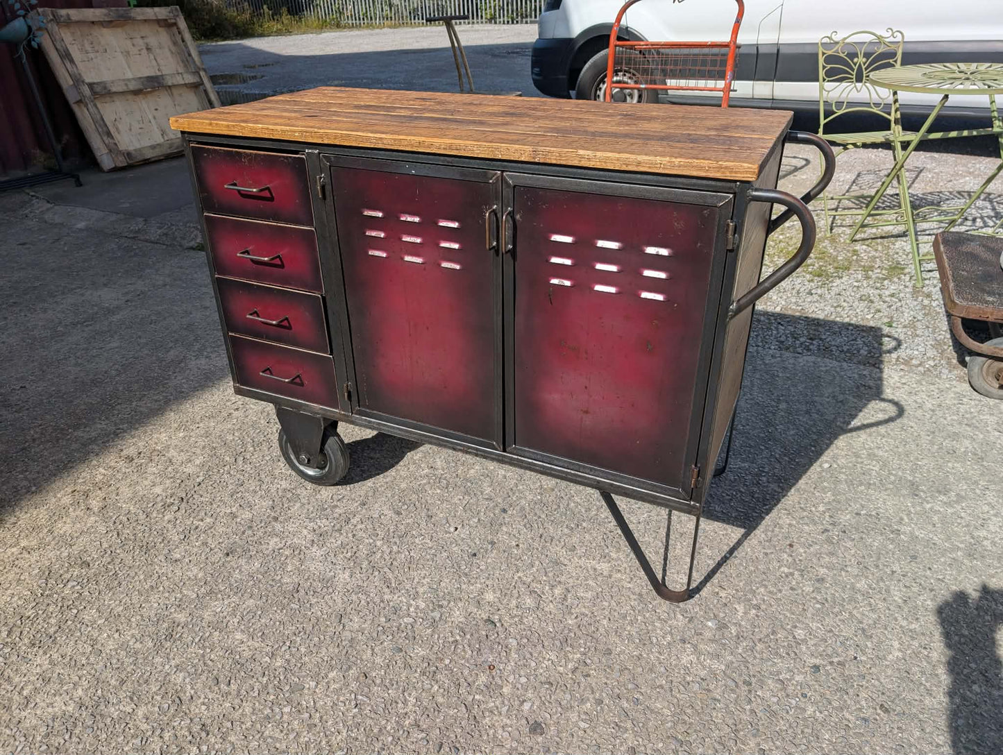Red / Black Industrial Metal Storage Unit / Two Wheels