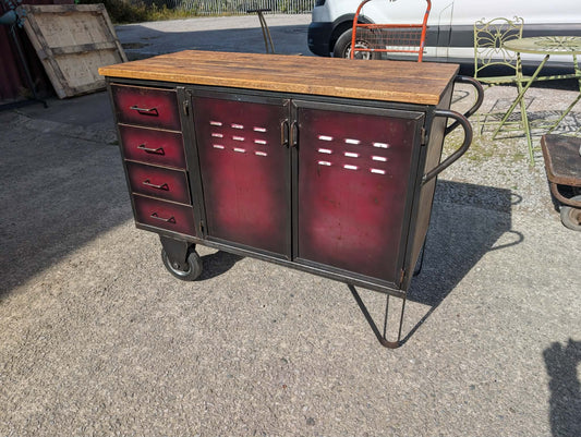Red / Black Industrial Metal Storage Unit / Two Wheels