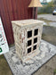 White Distressed Wooden Cabinet with Glass Panel Door Rustic Storage