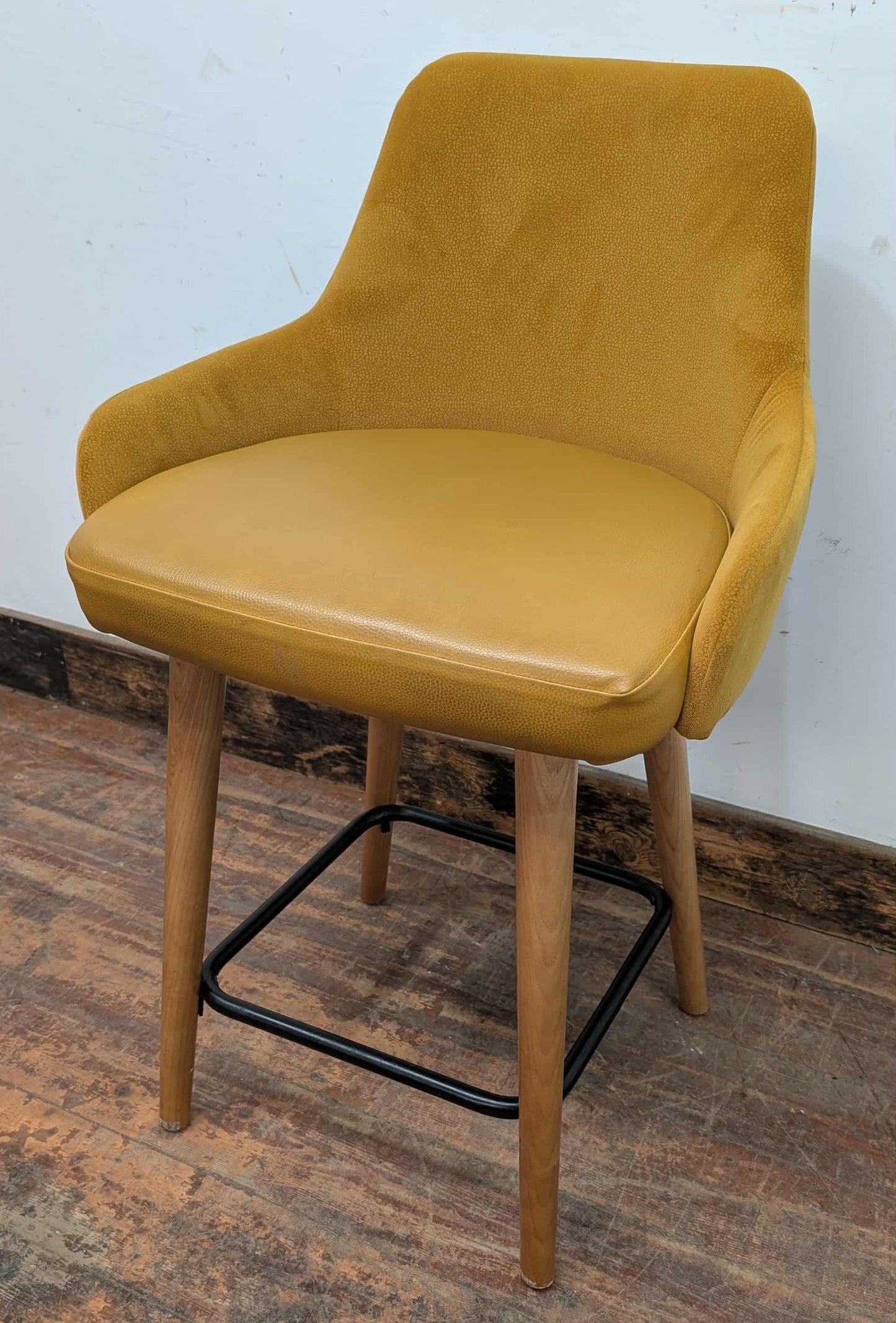 Set of 4 gold-yellow faux-leather tub counter stools for cafe / pub / restaurant