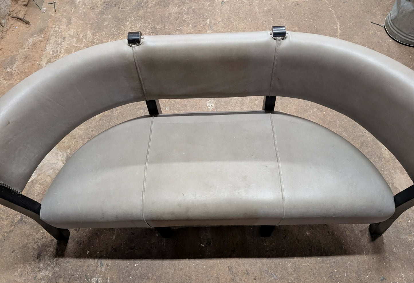 Grey Faux Leather Indoor Pub / Bar/ Cafe Bench with Black Wooden Frame