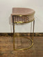 Round Black Pedestal Table & 4 Pink Velvet Gold Frame Bar Stools Set