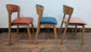 Set of 13 mixed colour faux-leather and fabri chairs for cafe / pub / restaurant