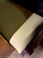 Dark Mahogany Wood Upholstered Church Pew Bench / with Pale Green Faux Leather Seat