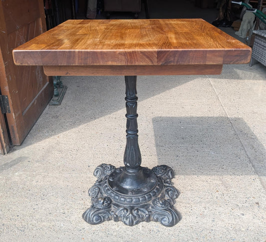 Rectangular Wood Top Pub Table with Cast Iron Lion Base