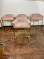 Round Black Pedestal Table & 4 Pink Velvet Gold Frame Bar Stools Set