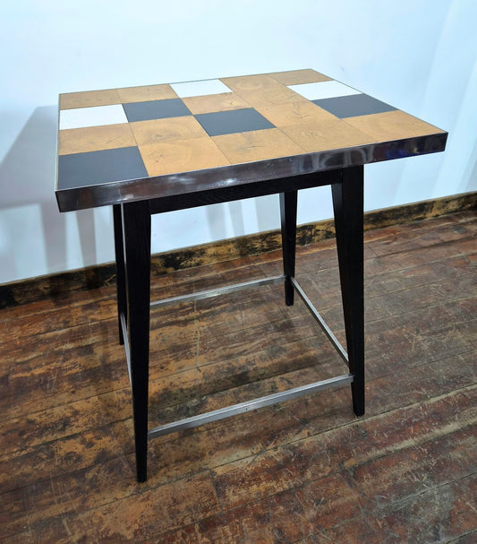 Check Pattern / Mirror Edge Poseur Table with Black Wooden Frame