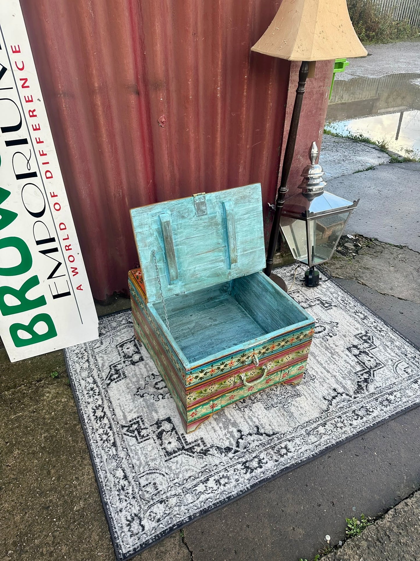 Colourful Hand Painted Wooden Storage Chest Coffee Table Floral Boho Style