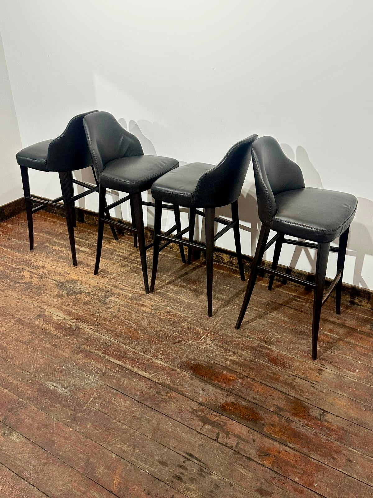 Set of 4 Black Genuine Leather Bar Stools Restaurant Bar Pub