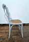 Set of Three White Bentwood Chairs and Triangular Base Wooden Table