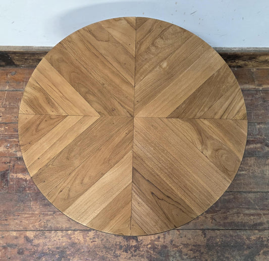 Small Circular Coffee Table with Wooden Top and Steel Frame