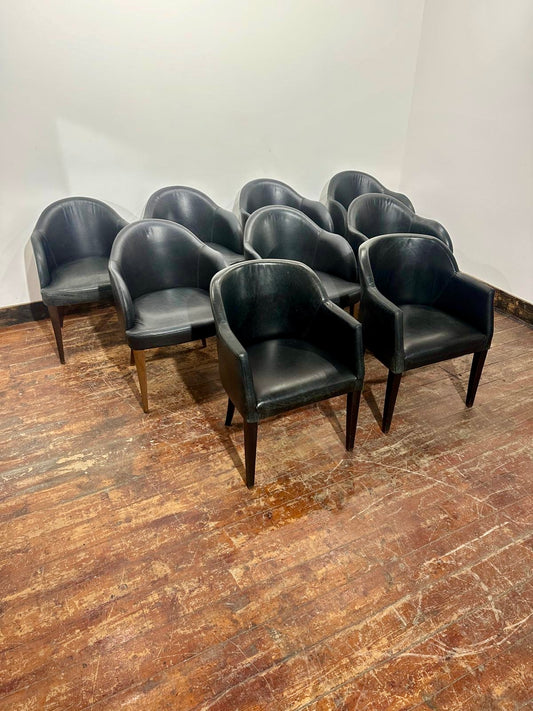 Set of 8 Black Leather Dining / Occasional Chairs Pub Restaurant Bar