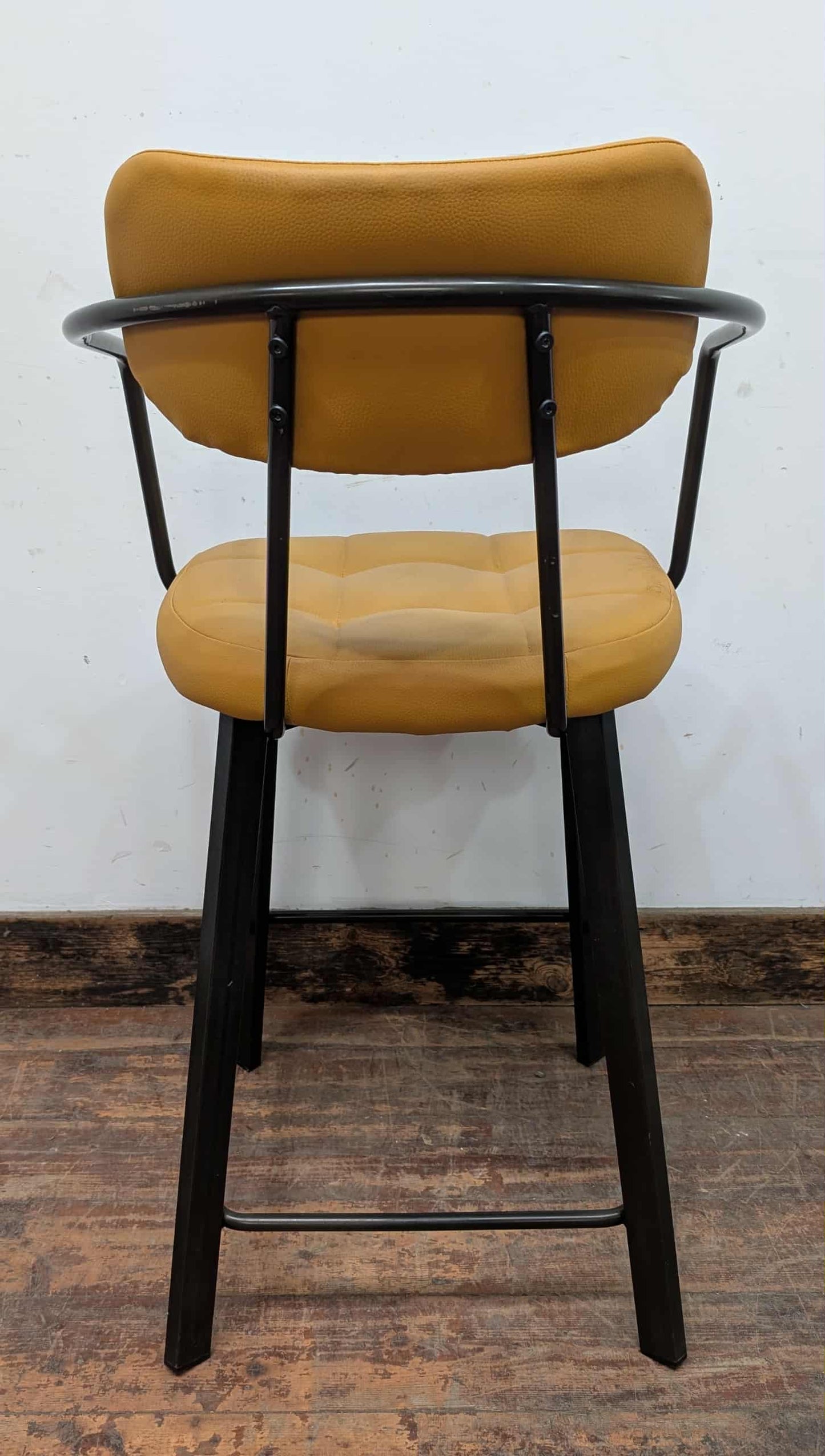 Set of 7 gold-yellow faux-leather counter stools for cafe / pub / restaurant