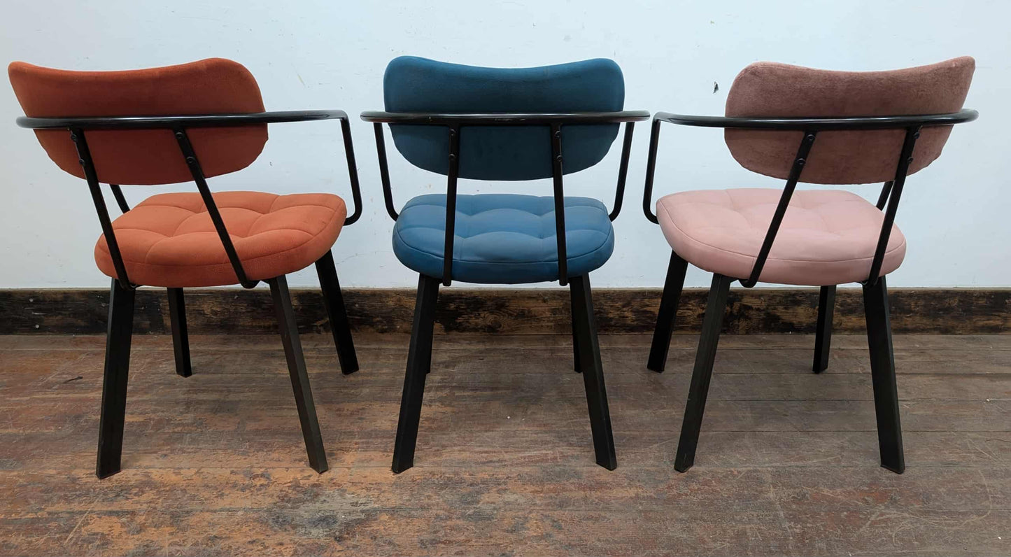 Set of 10 mixed colour faux-leather & fabric chairs for cafe / pub / restaurant