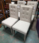 Set of Four Off-White Fabric Upholstered Dining Chairs / Brass Studs
