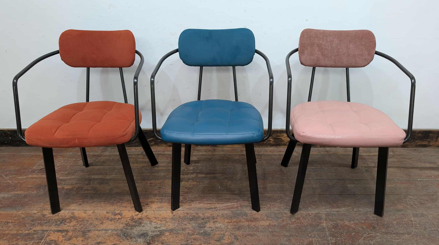 Set of 10 mixed colour faux-leather & fabric chairs for cafe / pub / restaurant
