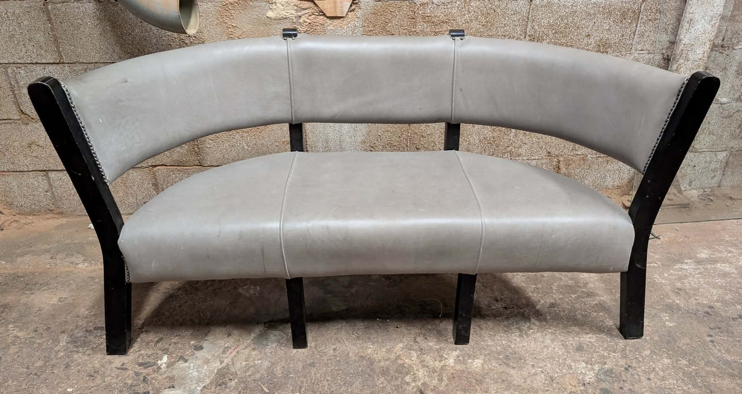 Grey Faux Leather Indoor Pub / Bar/ Cafe Bench with Black Wooden Frame