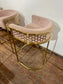 Round Black Pedestal Table & 4 Pink Velvet Gold Frame Bar Stools Set