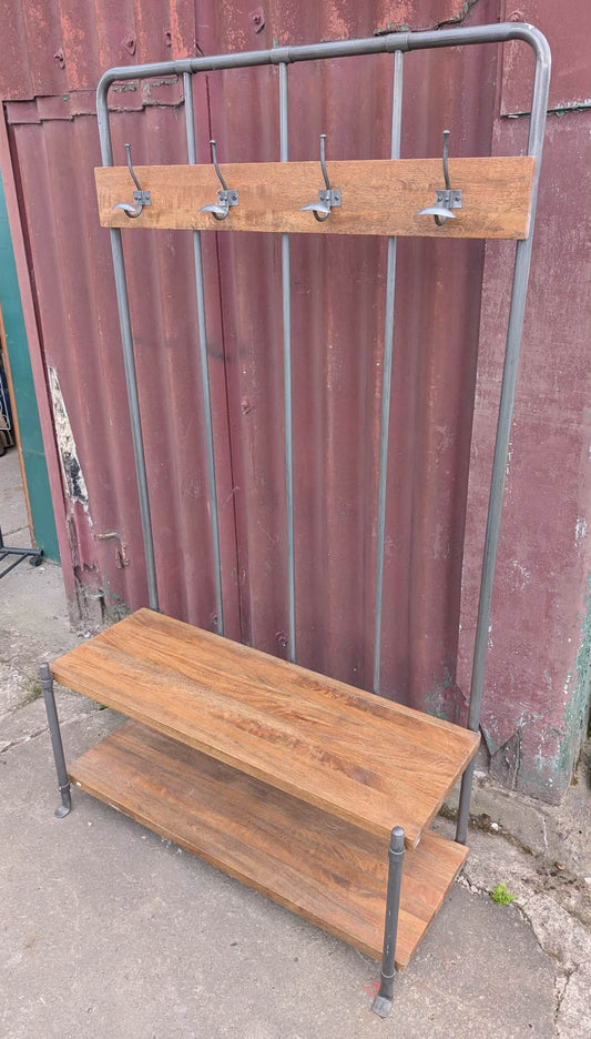 Hallway Coat Rack / Shoe Storage / Mud Room Unit / Industrial Style
