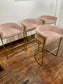 Round Black Pedestal Table & 4 Pink Velvet Gold Frame Bar Stools Set
