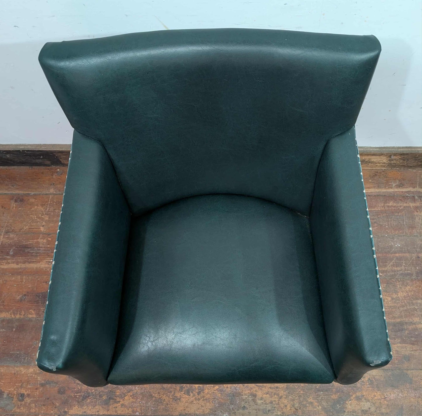 Set of 4 bottle green faux leather tub chairs / fabric backs / pub seating