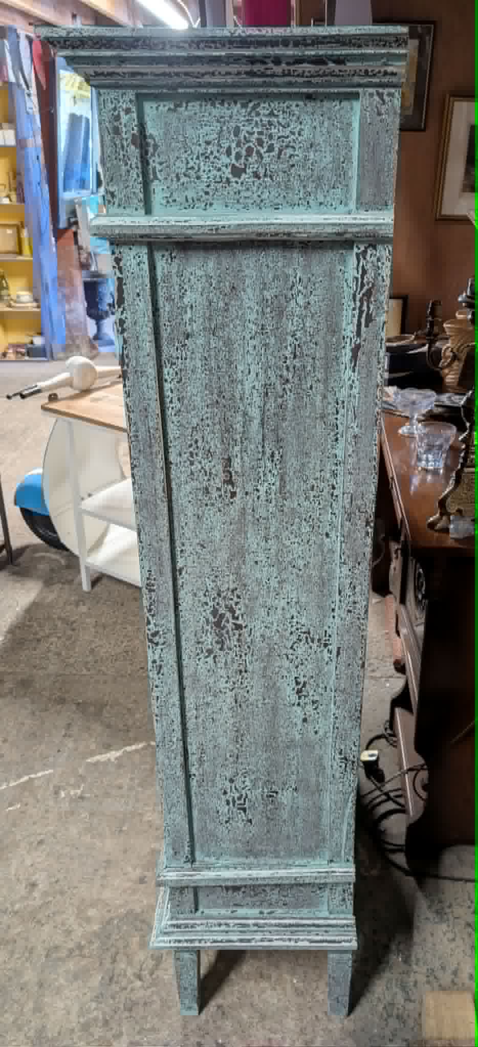 Blue Shabby Chic Tall Cabinet / Barred Doors