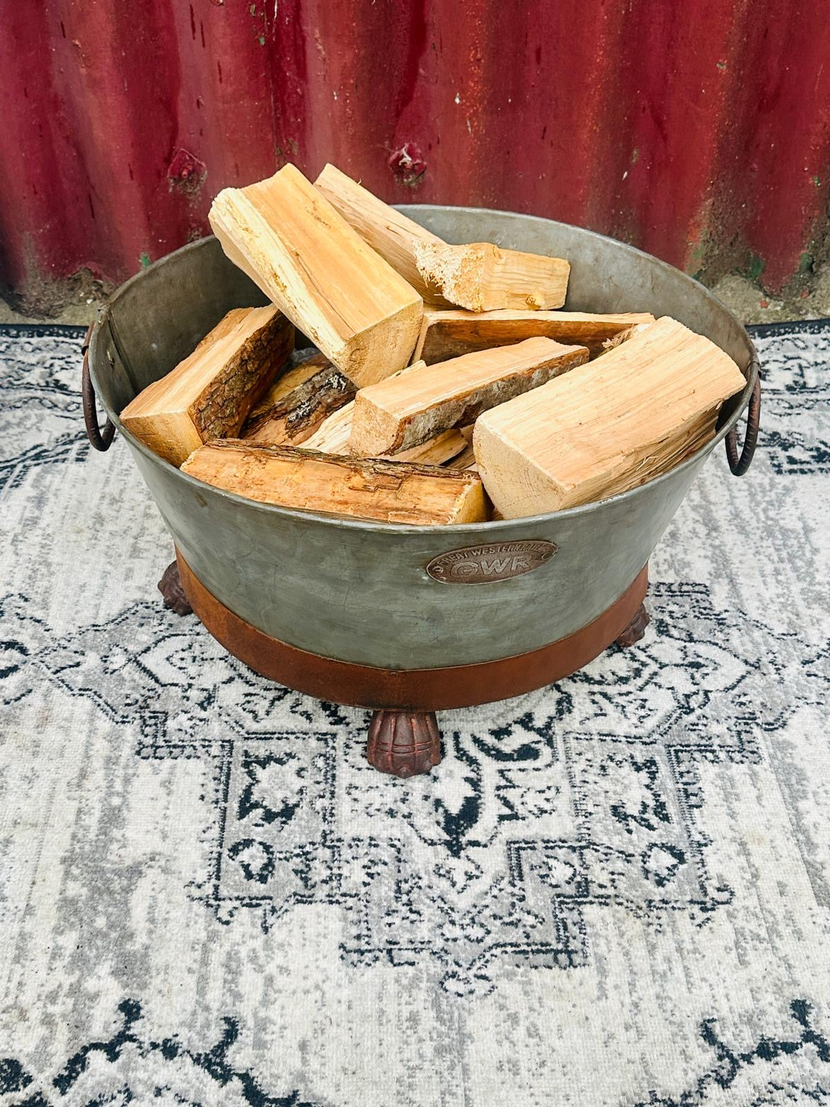 GWR Great Western Railway Metal Log Basket Firewood Holder Decorative Fireside Bowl