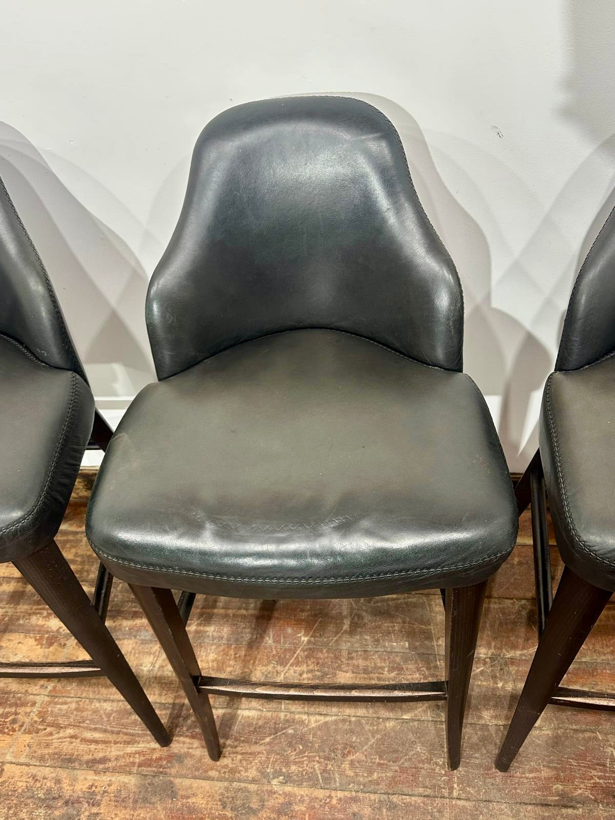 Set of 4 Black Genuine Leather Bar Stools Restaurant Bar Pub