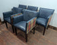 Set of 5 navy faux leather tub chairs / tartan fabric backs / pub seating