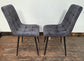 Pair of Grey Velveteen Dining Chairs with Black Metal Bases and Block Stitching
