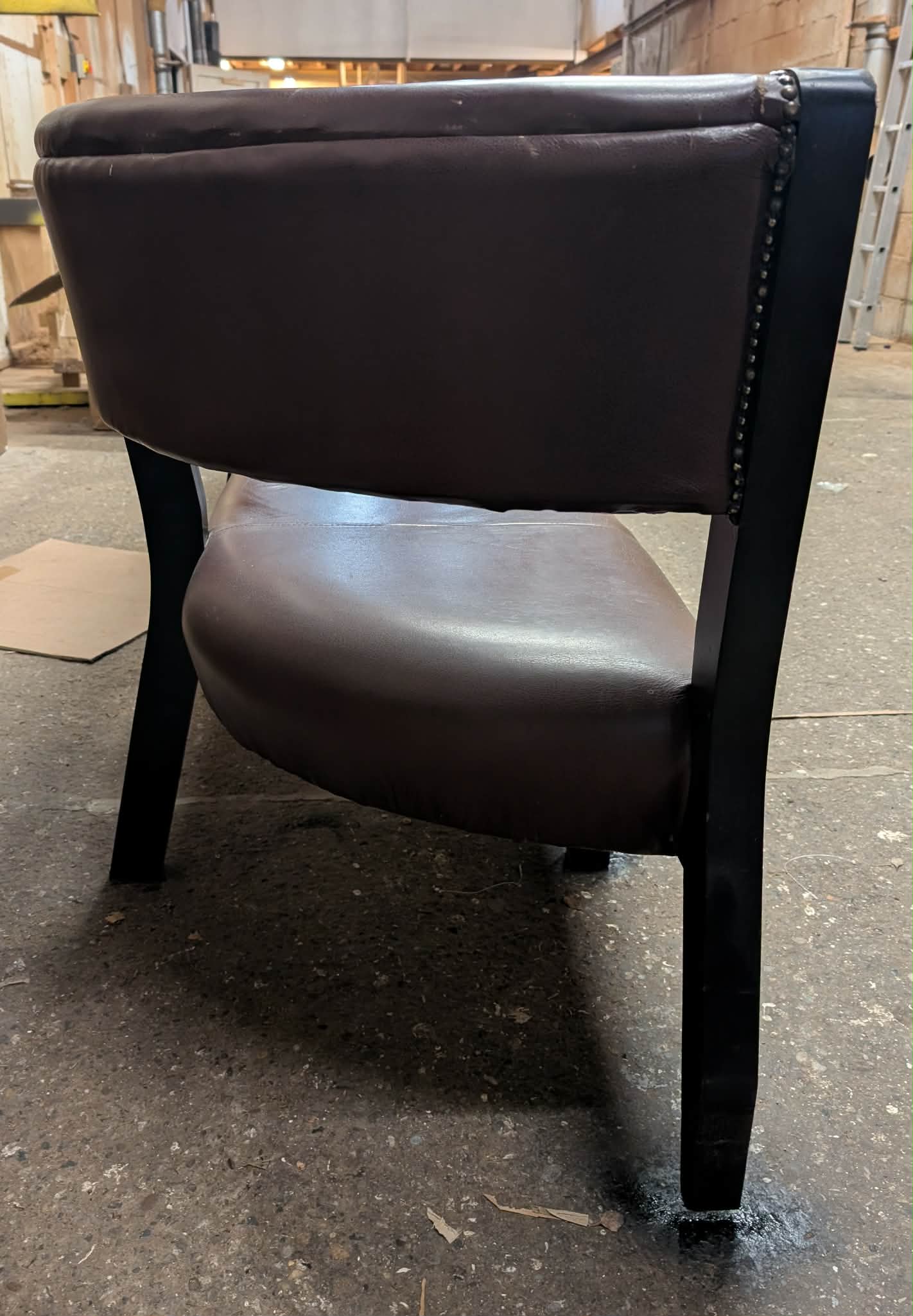 Long Red/Brown Faux Leather Indoor Pub / Bar /Cafe Bench with Black Wooden Frame