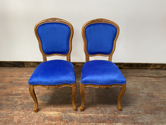 PAIR OF BLUE VELVET OCCASIONAL CHAIRS (NEW) - Browsers Emporium