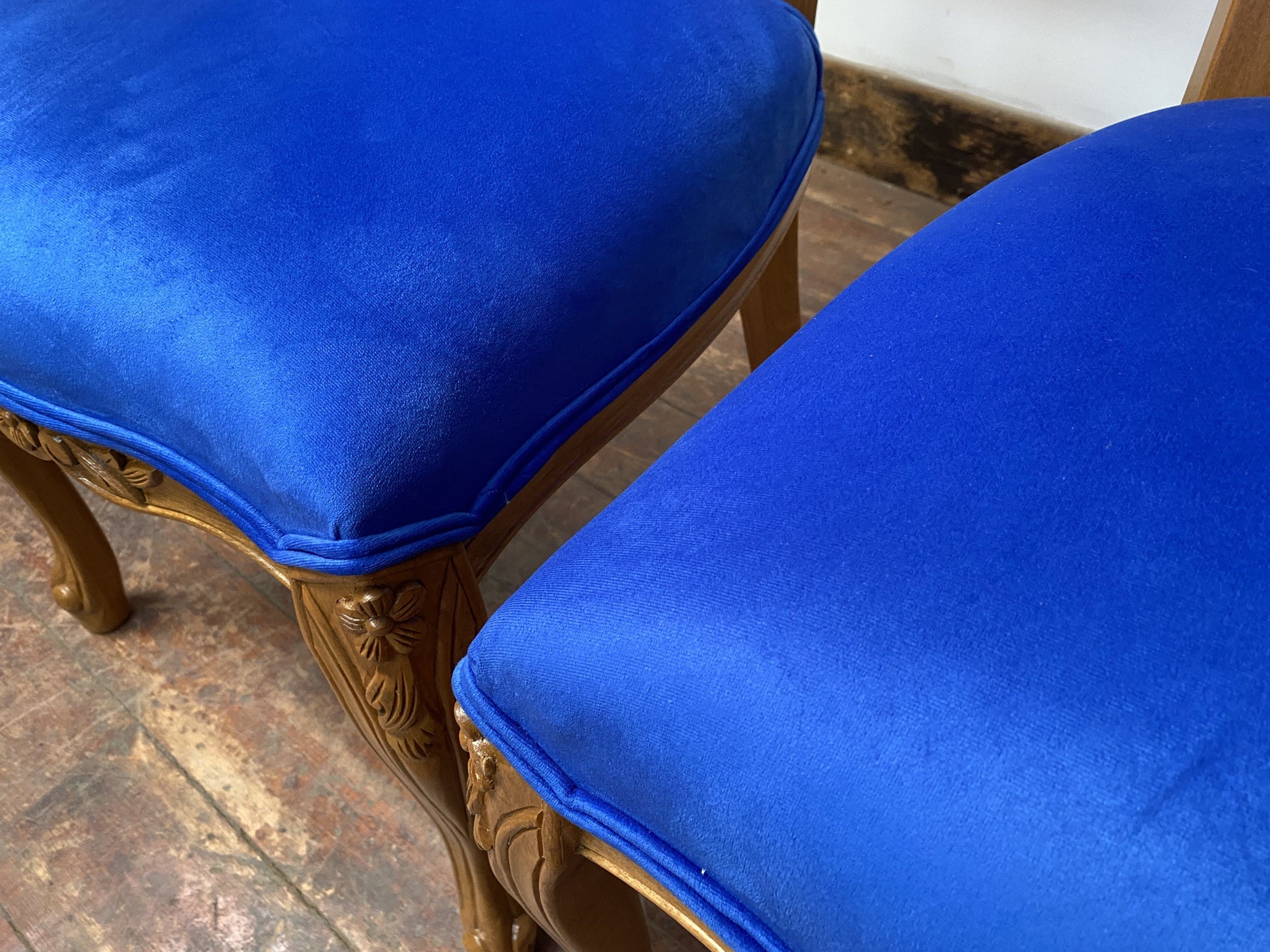 PAIR OF BLUE VELVET OCCASIONAL CHAIRS (NEW) - Browsers Emporium