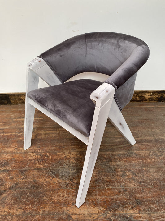 SET OF X 6 GREY ARMCHAIRS WITH WHITE FRAMES (NEW) - Browsers Emporium