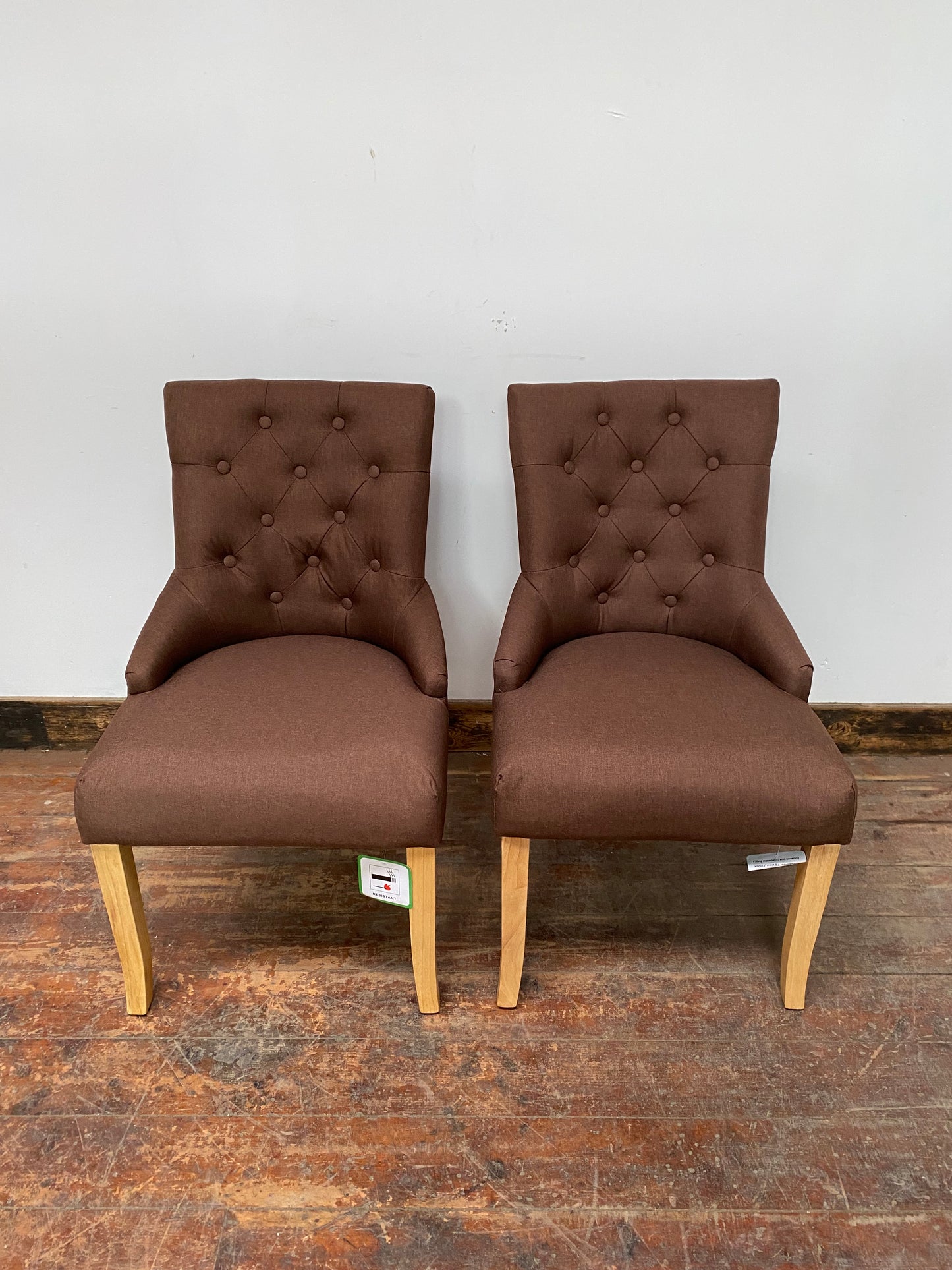 PAIR OF BROWN DINING CHAIRS (NEW)