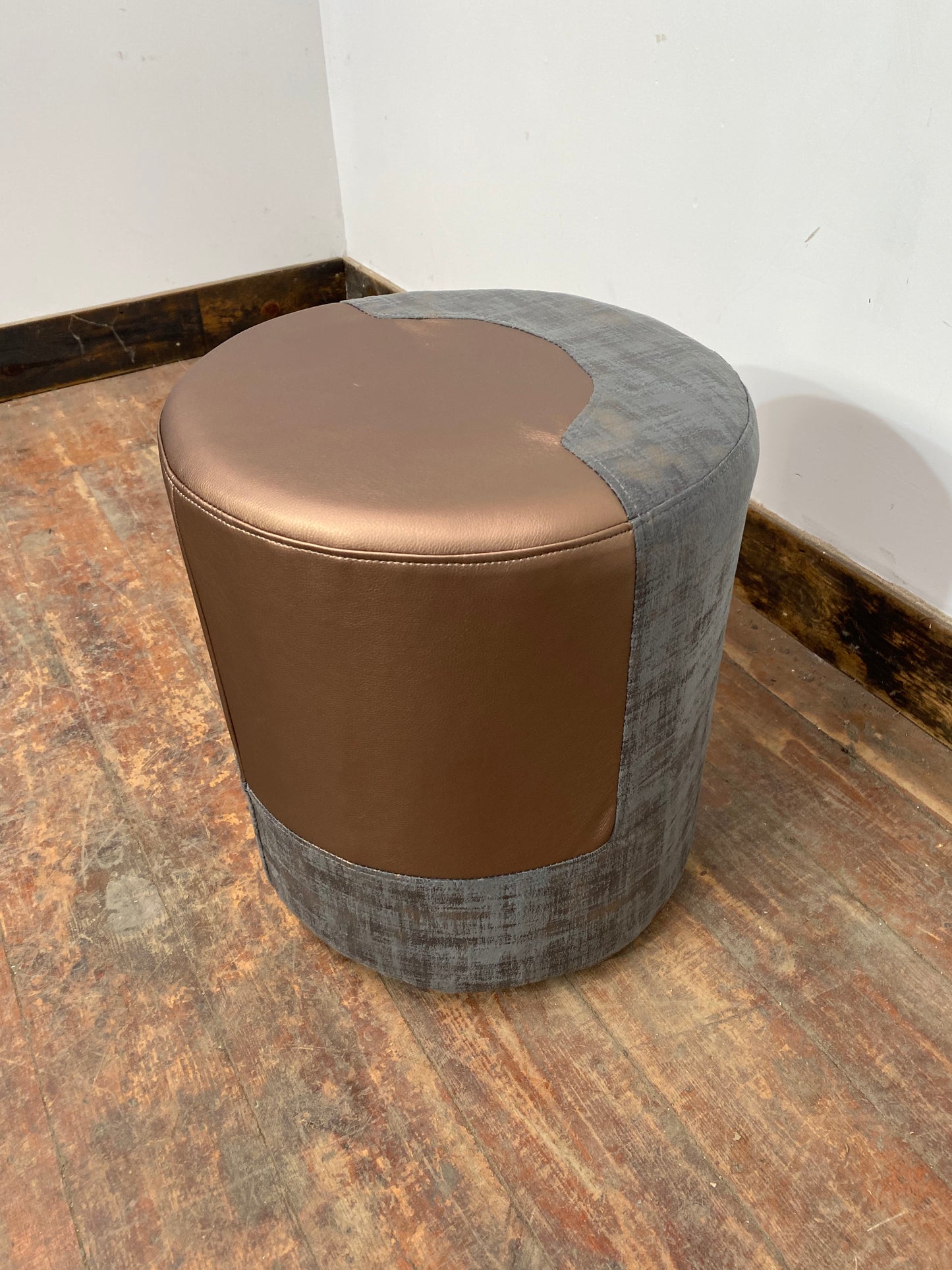 Dark grey/bronze fabric round stool (new)