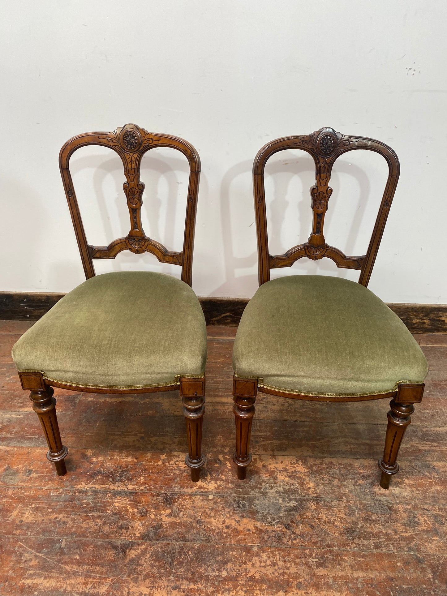 Pair of vintage green bedroom chairs