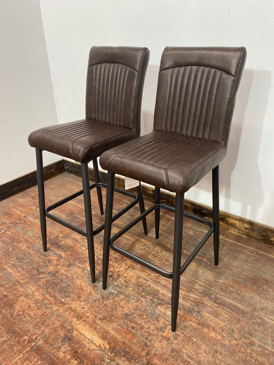 Pair of Lancier chestnut brown tall bar stools