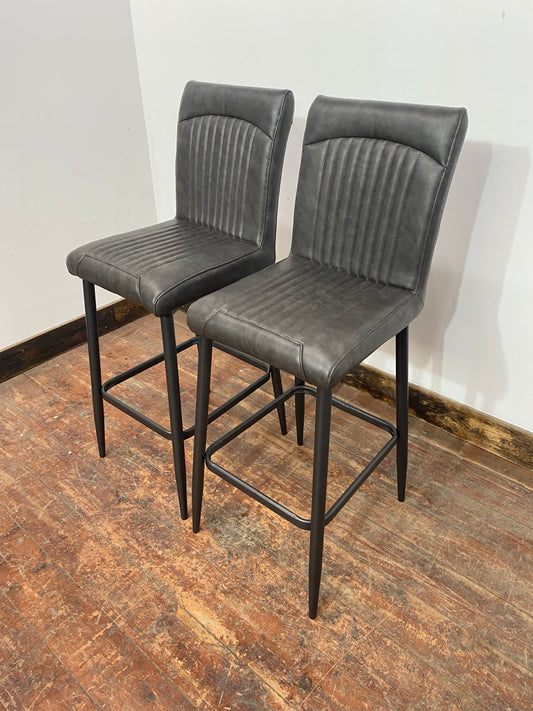 Pair of Lancier grey tall bar stools by Bluebone